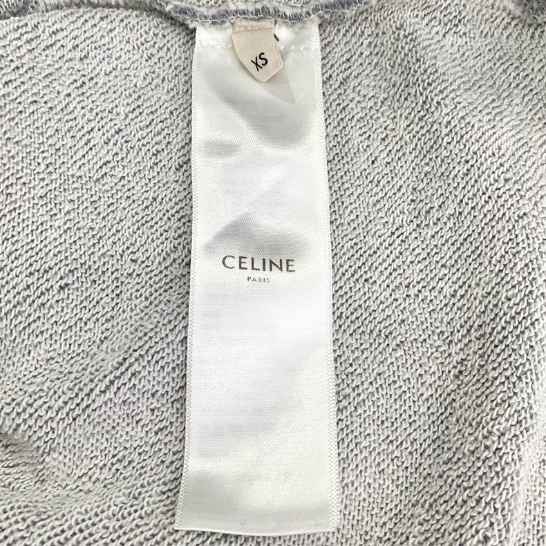 Celine Gray Logo Cotton Hooded Sweatshirt