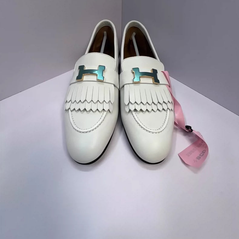 Hermes Fringed Loafers with Gold Buckle