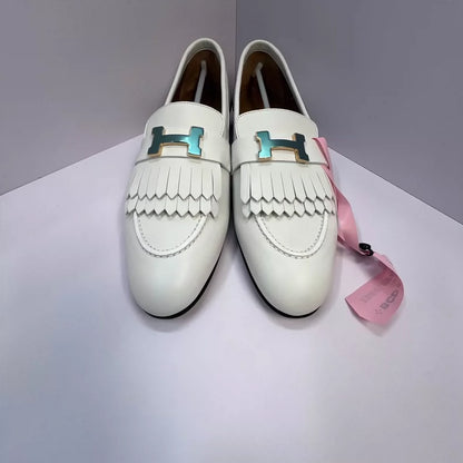 Hermes Fringed Loafers with Gold Buckle