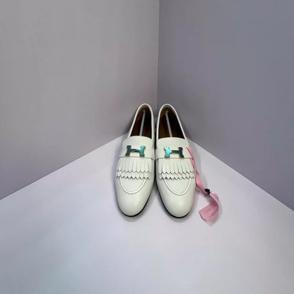 Hermes Fringed Loafers with Gold Buckle