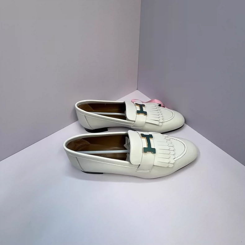 Hermes Fringed Loafers with Gold Buckle