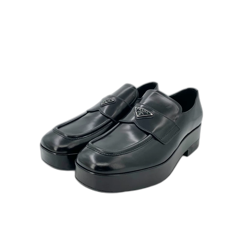 Black Leather Platform Loafers by Prada