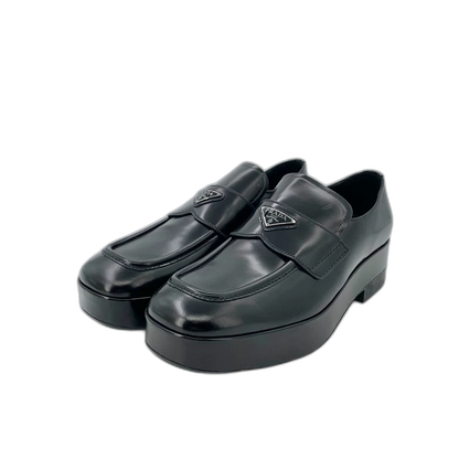 Black Leather Platform Loafers by Prada