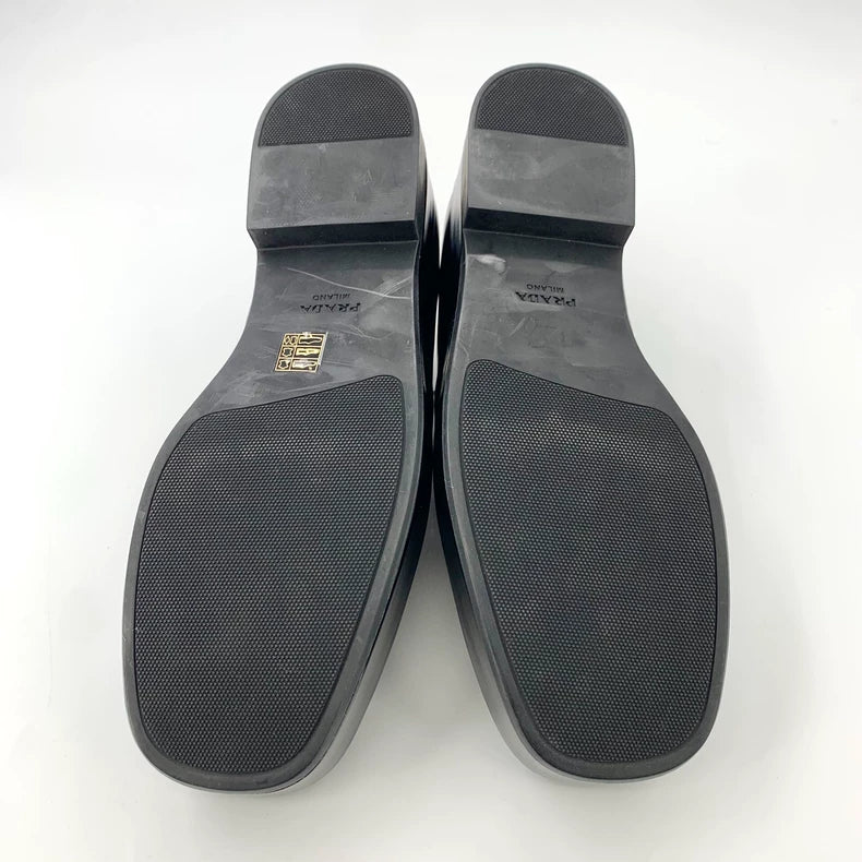 Black Leather Platform Loafers by Prada