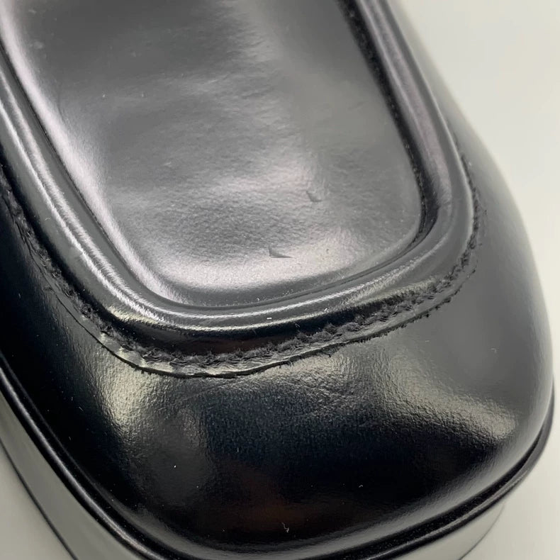 Black Leather Platform Loafers by Prada
