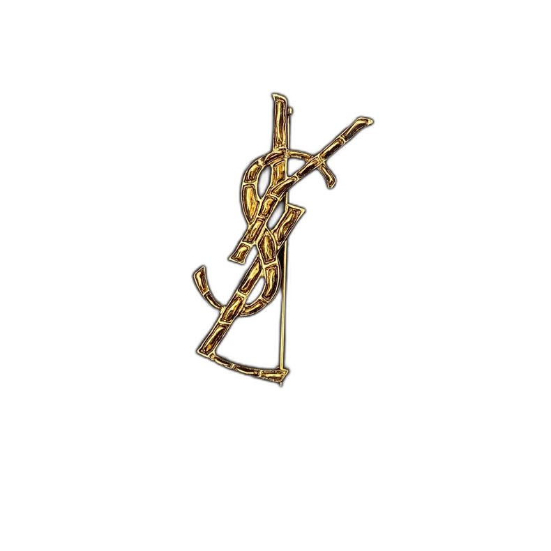 Saint Laurent Gold Crocodile Logo Brooch