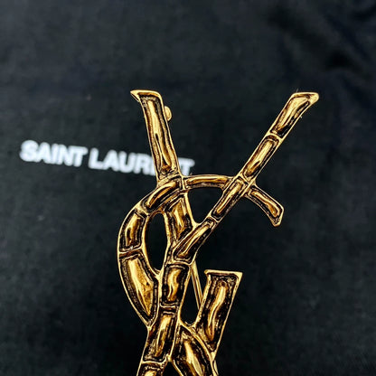Saint Laurent Gold Crocodile Logo Brooch