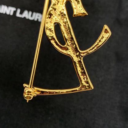 Saint Laurent Gold Crocodile Logo Brooch