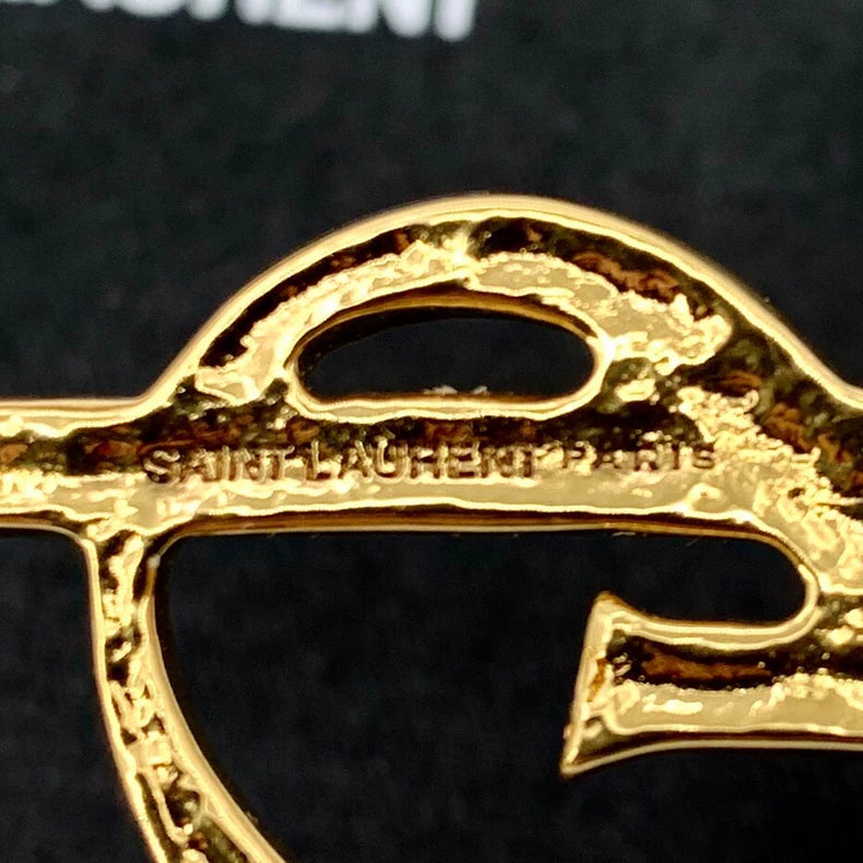 Saint Laurent Gold Crocodile Logo Brooch