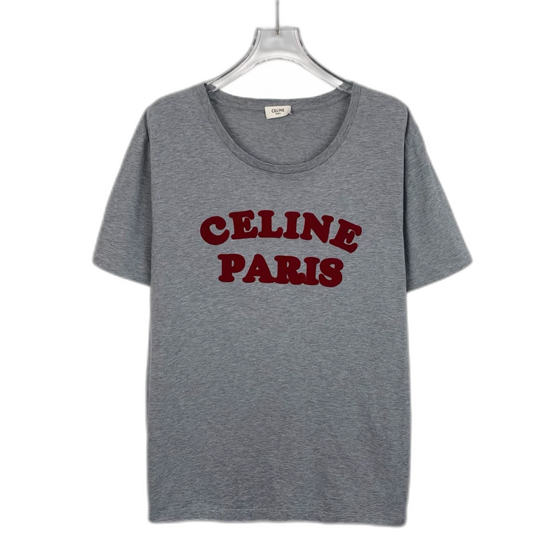 Celine Gray Logo Cotton Short Sleeve T-Shirt