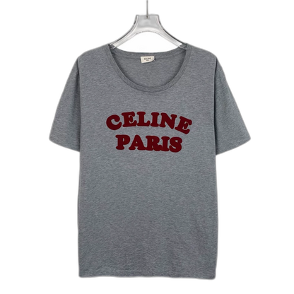 Celine Gray Logo Cotton Short Sleeve T-Shirt