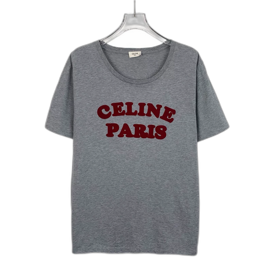 Celine Gray Logo Cotton Short Sleeve T-Shirt