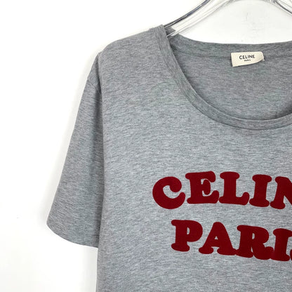 Celine Gray Logo Cotton Short Sleeve T-Shirt