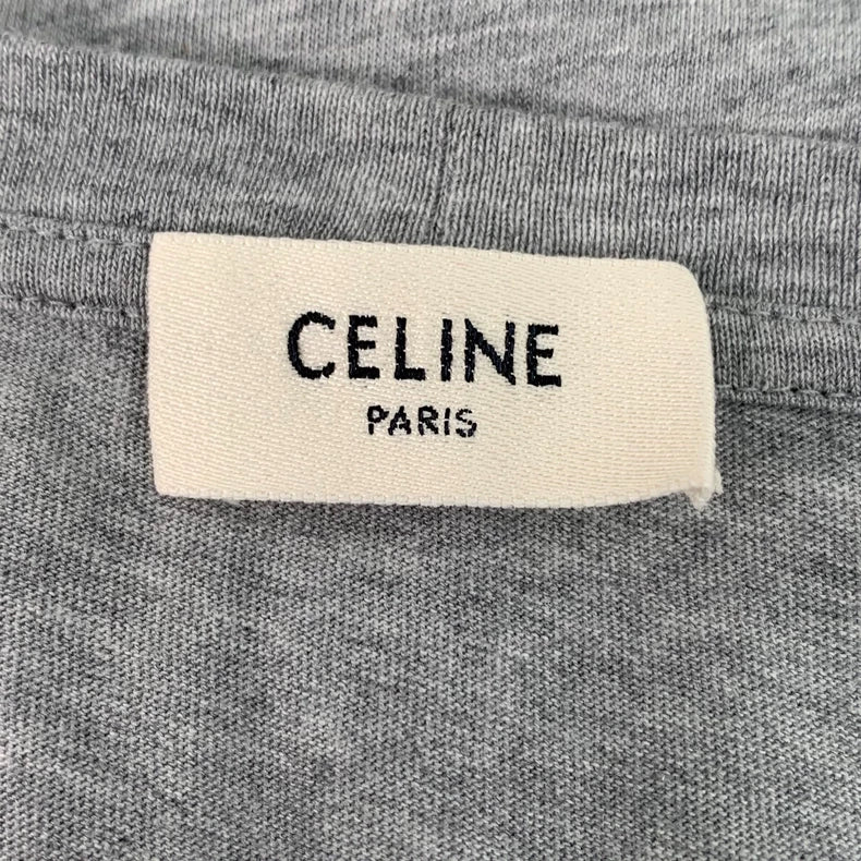 Celine Gray Logo Cotton Short Sleeve T-Shirt