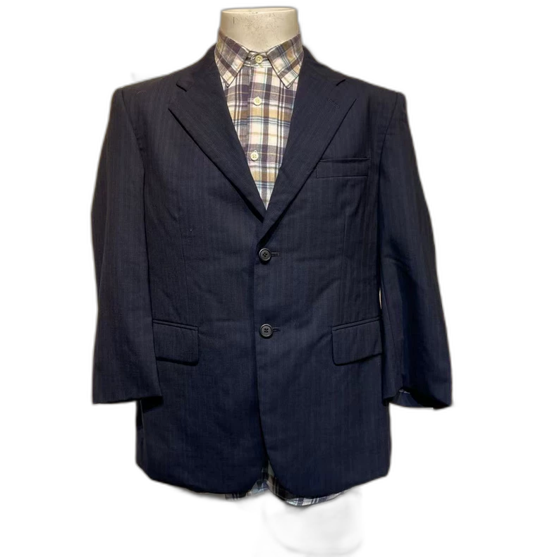 Vintage Blue Striped Wool Suit Jacket