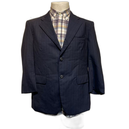 Vintage Blue Striped Wool Suit Jacket