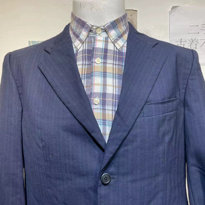 Vintage Blue Striped Wool Suit Jacket