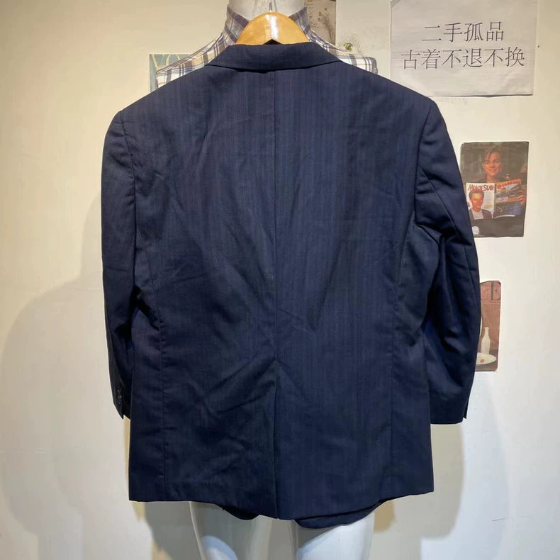 Vintage Blue Striped Wool Suit Jacket
