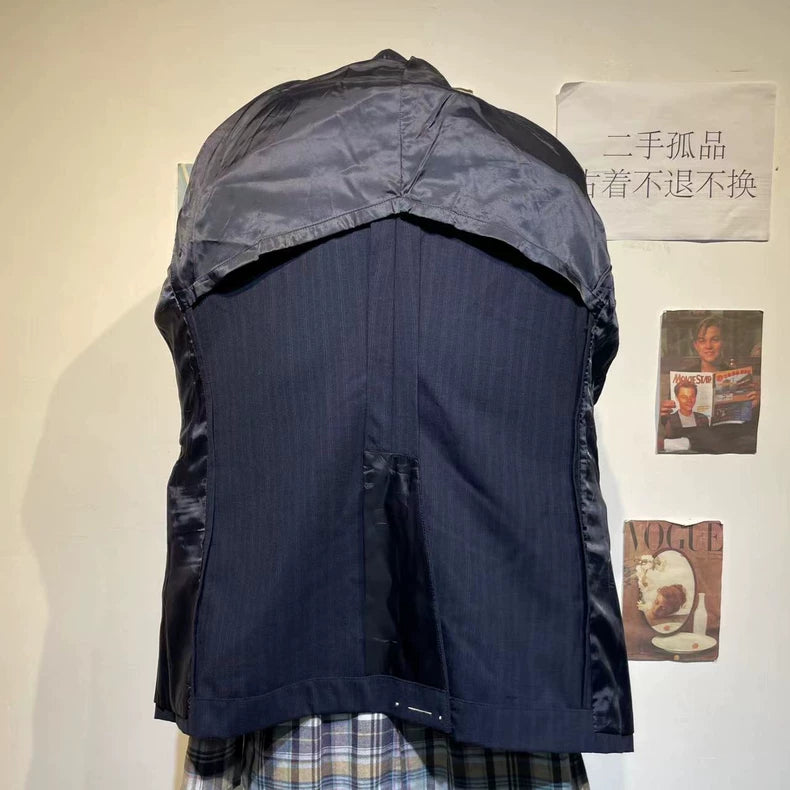 Vintage Blue Striped Wool Suit Jacket