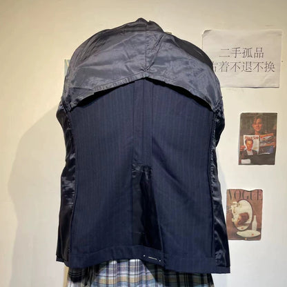 Vintage Blue Striped Wool Suit Jacket