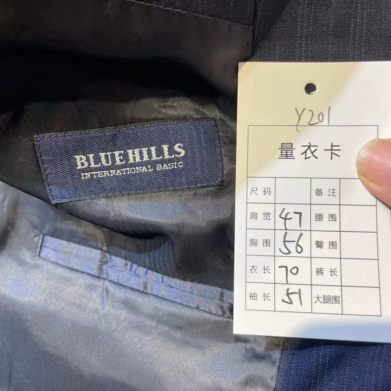 Vintage Blue Striped Wool Suit Jacket