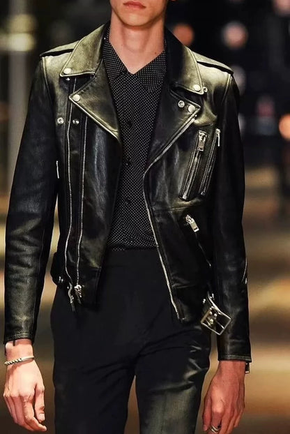 Saint Laurent Lambskin Multi-Zip Leather Jacket