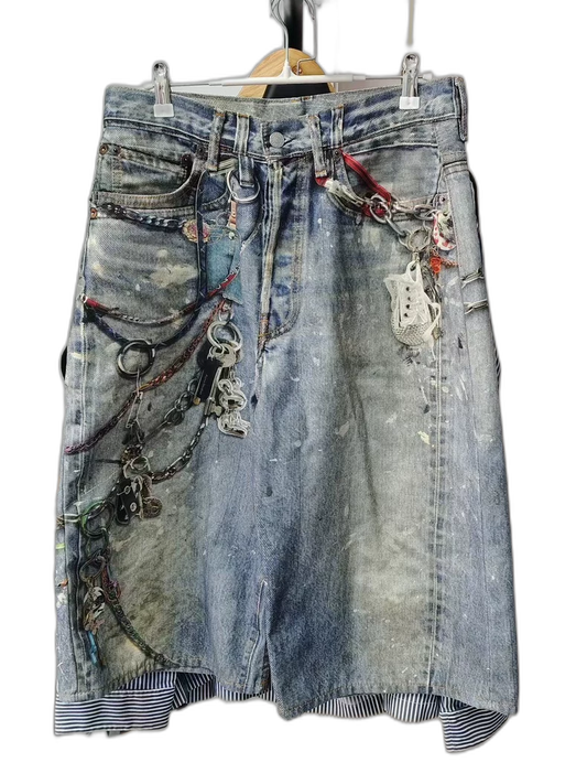 Acne Studios Graffiti Print Denim Shorts