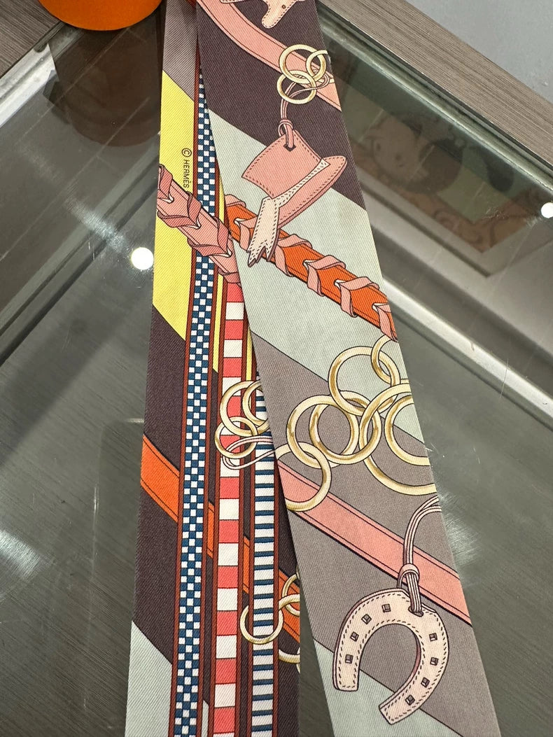 Hermes Colorful Twilly Silk Scarf 5cm x 86cm