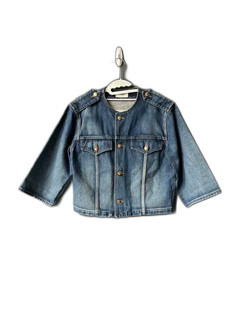 Celine Short Denim Jacket with Gold Buttons