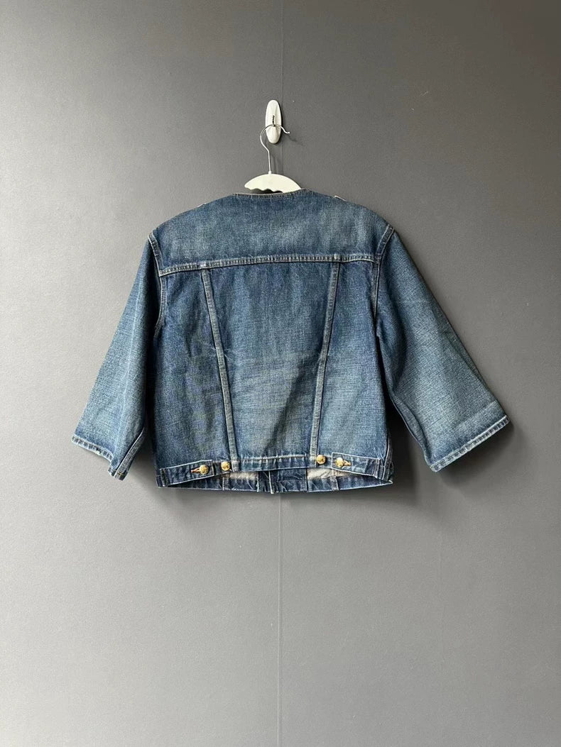 Celine Short Denim Jacket with Gold Buttons