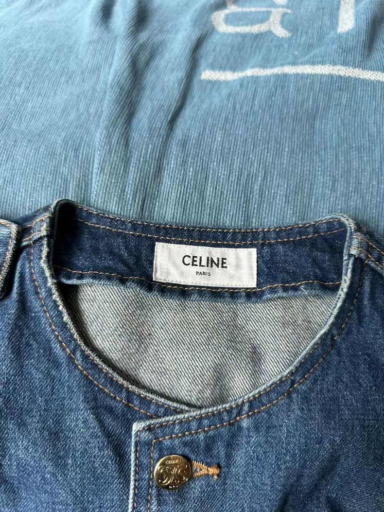 Celine Short Denim Jacket with Gold Buttons