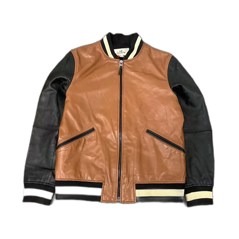 Coach Leather Colorblock Baseball Jacket