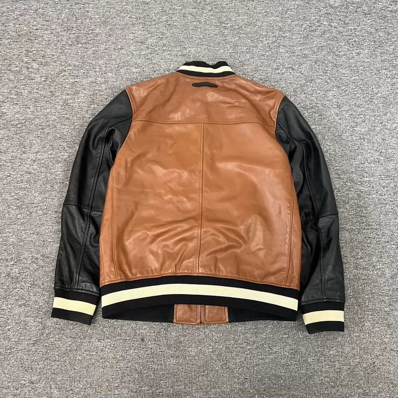 Coach Leather Colorblock Baseball Jacket