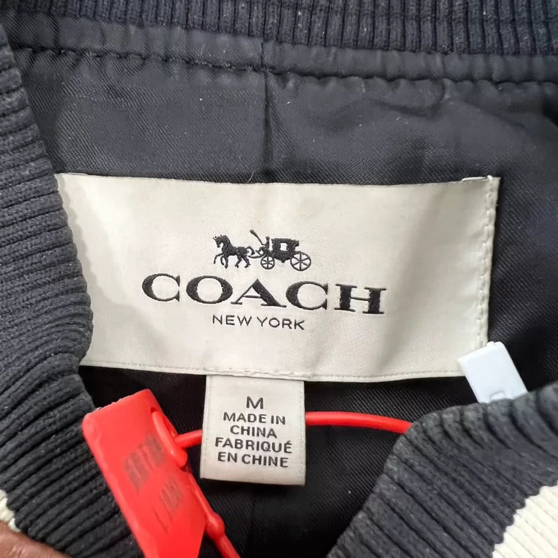 Coach Leather Colorblock Baseball Jacket