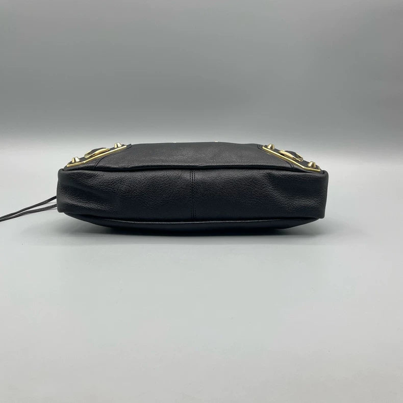 Balenciaga Black Leather Handbag with Gold Accents