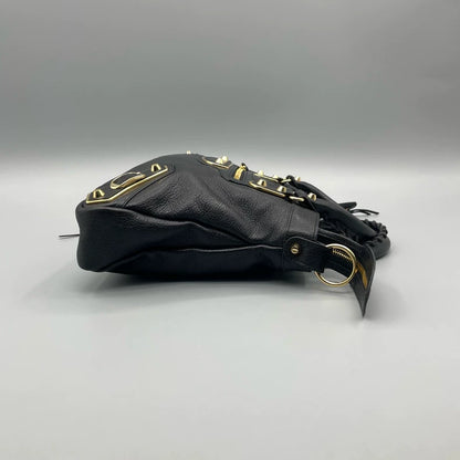 Balenciaga Black Leather Handbag with Gold Accents