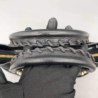 Balenciaga Black Leather Handbag with Gold Accents
