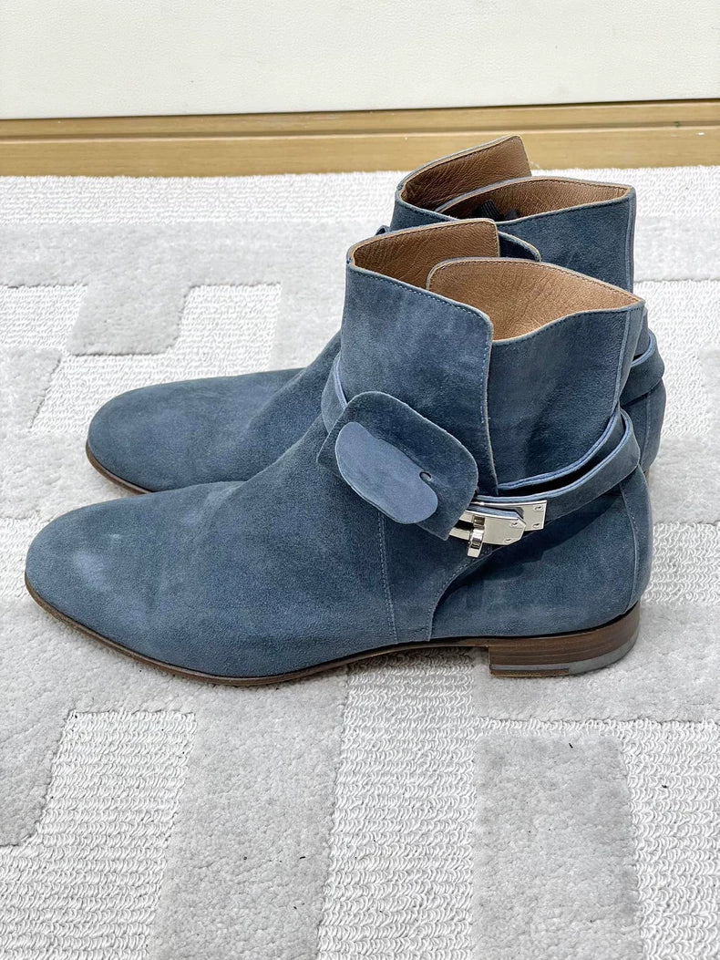 Hermes Kelly Blue Low Heel Boots