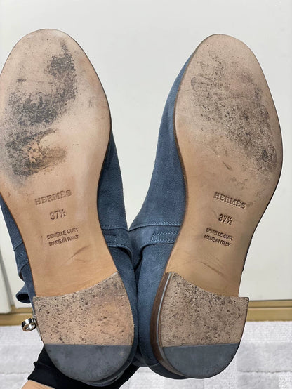 Hermes Kelly Blue Low Heel Boots