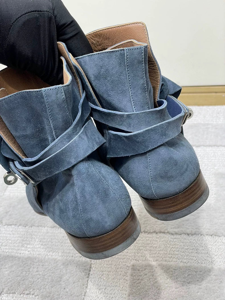 Hermes Kelly Blue Low Heel Boots
