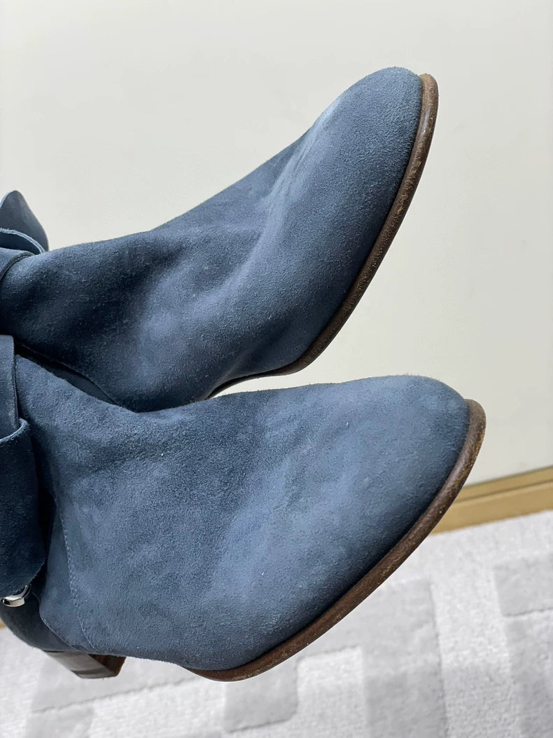 Hermes Kelly Blue Low Heel Boots