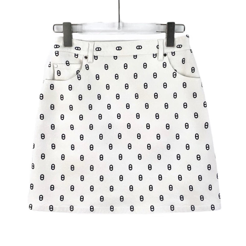 Hermes White Cotton Denim Skirt-yf