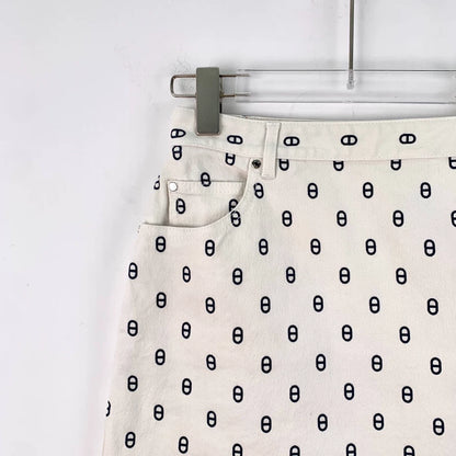 Hermes White Cotton Denim Skirt-yf