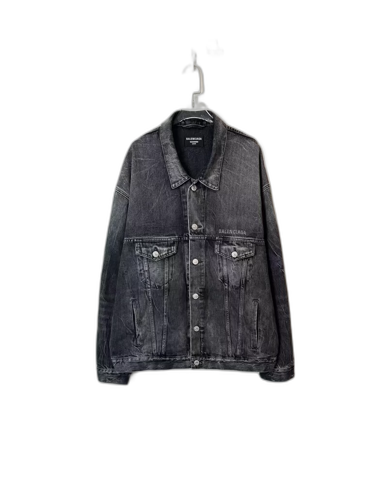 Balenciaga Black Denim Jacket with Smile Design