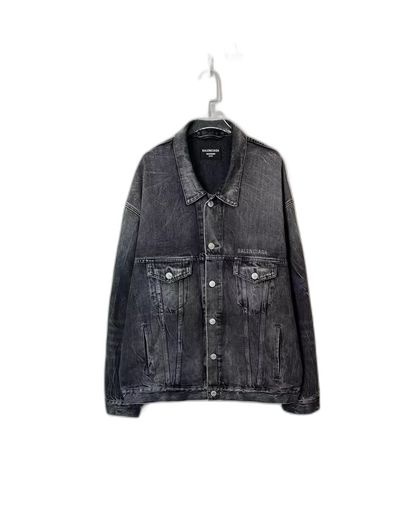 Balenciaga Black Denim Jacket with Smile Design