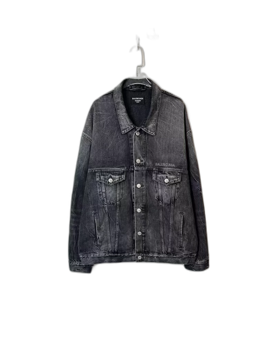 Balenciaga Black Denim Jacket with Smile Design