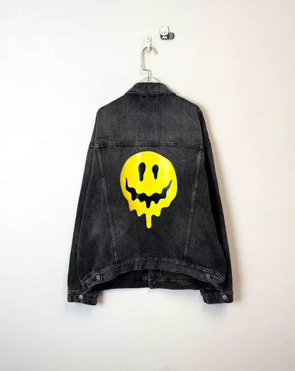Balenciaga Black Denim Jacket with Smile Design