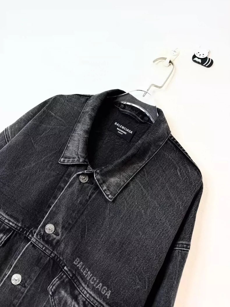 Balenciaga Black Denim Jacket with Smile Design