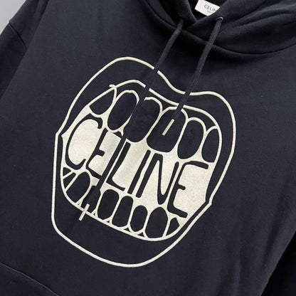 Celine Logo Print Hoodie in Black
