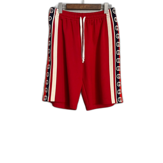 Red Gucci Logo Drawstring Shorts